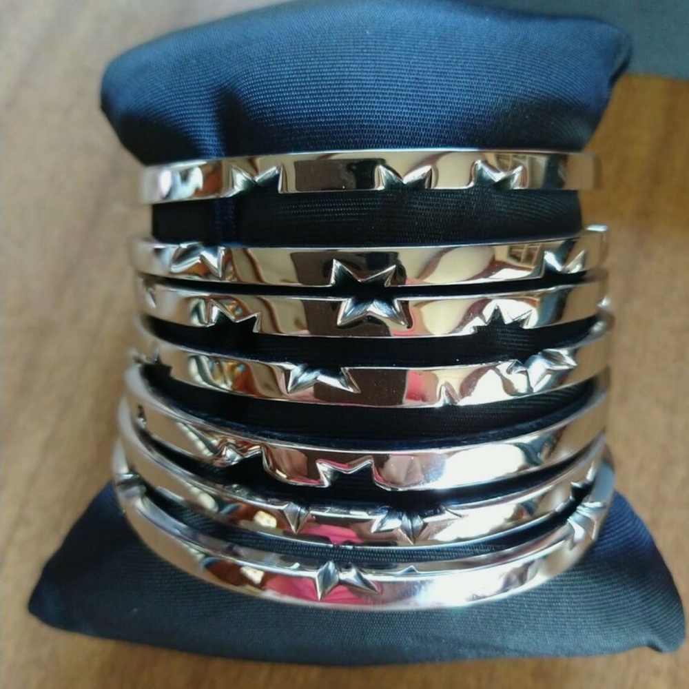 Vintage Thierry Mugler Bangle Stainless Steel 7 Piece Bracelet Stack
